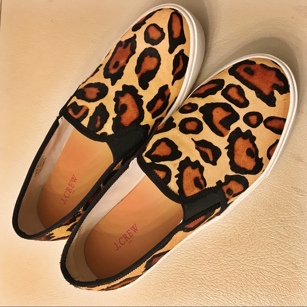 J. Crew Leopard Print Slip-On Sneakers in Black, Brown, Tan